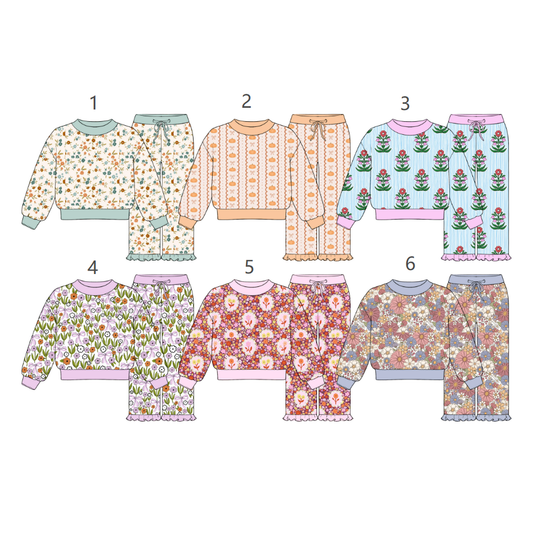 ( Moq 5 Each Style ) Sibling Baby Girls Kids Long Sleeves Flower Shirts Pants Sets Fall Clothes