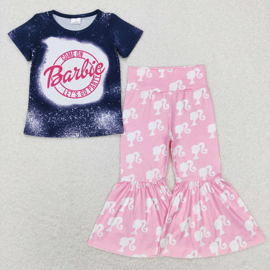 GSPO1353 Baby Girl Short Sleeves Doll Shirt Pink Bell Pants Set