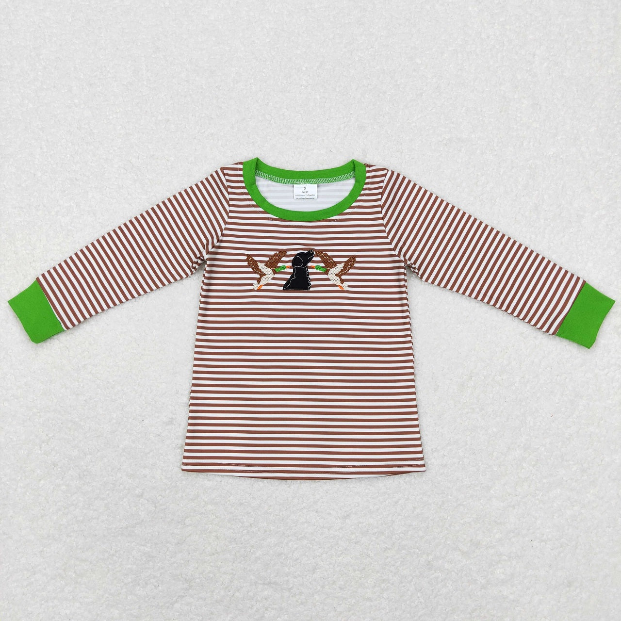 BT0419 Baby Boy Long Sleeves Embroidery Duck Dog Stripes Tops Shirt