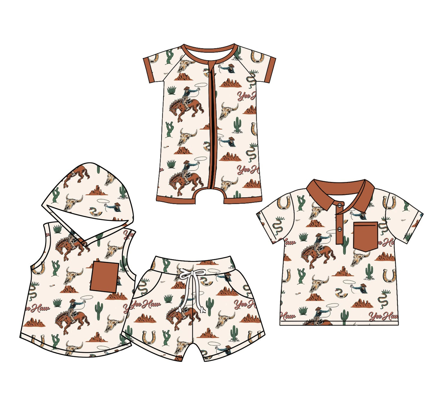 Baby Boy Western Rodeo Summer Sibling Romper Shirt Set ( Moq 5 Each Style ) 3.17