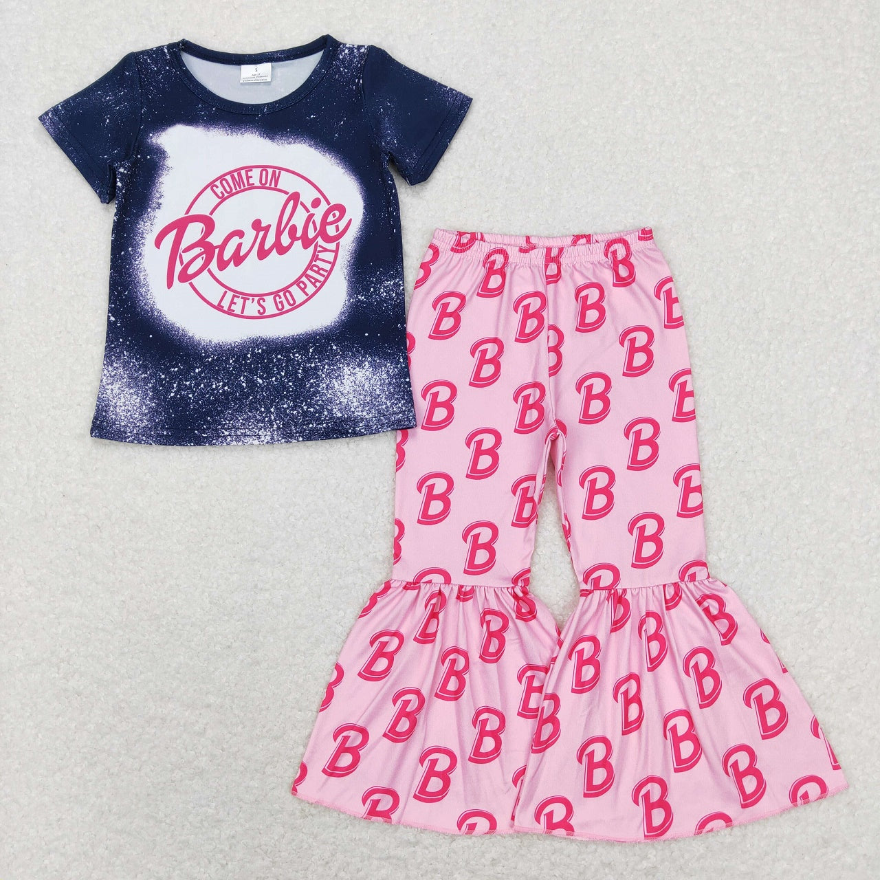 GSPO1352 Baby Girl Short Sleeves Doll Shirt Pink Bell Pants Set