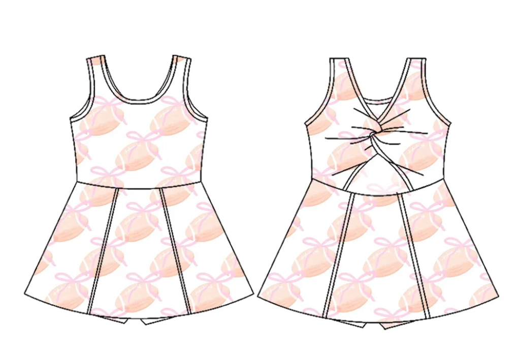 ( Moq 5 Each Style ) Baby Girl Sleeveless Football Bows Sibling Dress Set 3.22