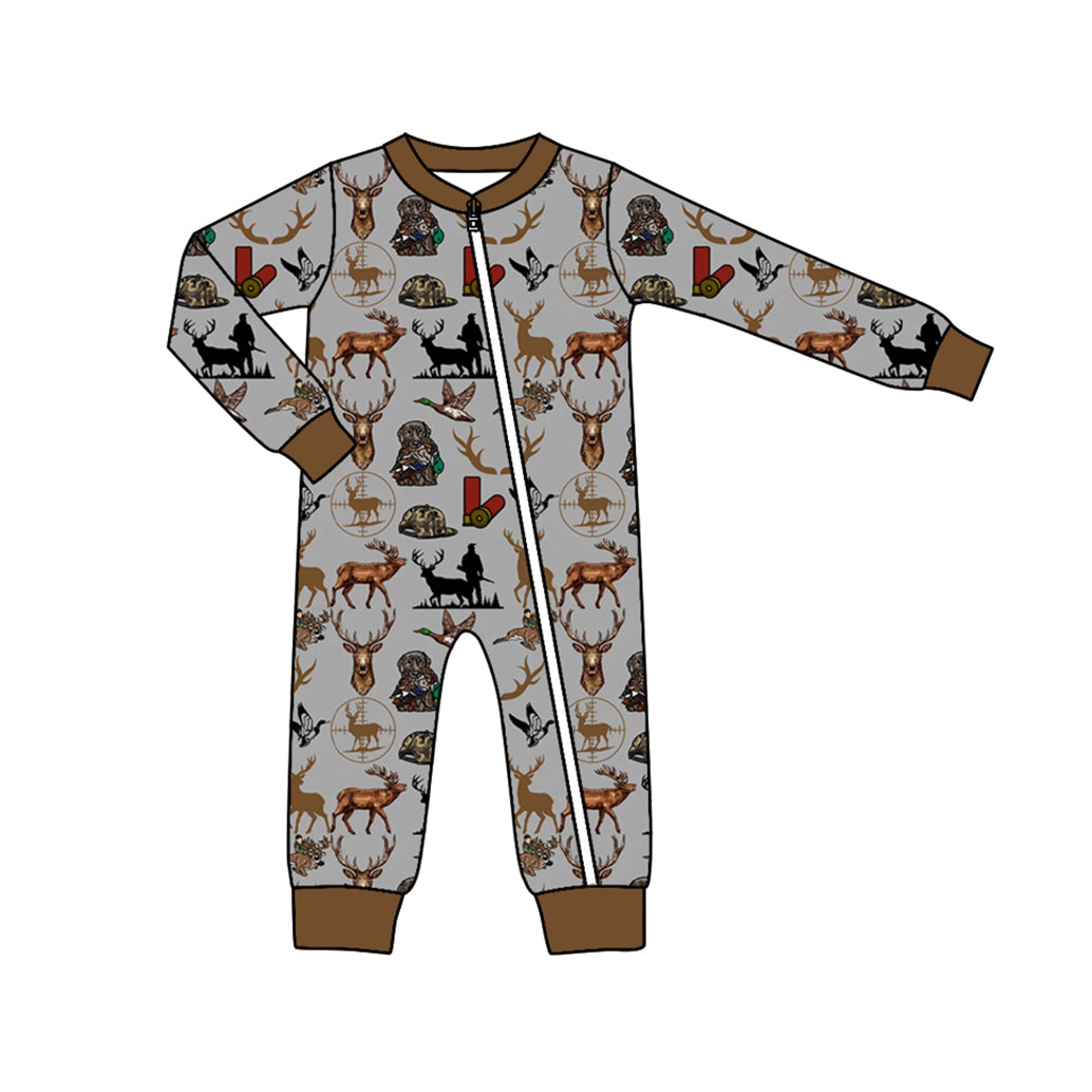 Baby Boy Fall Deer Ducks Hunting Long Sleeves Zipper Romper