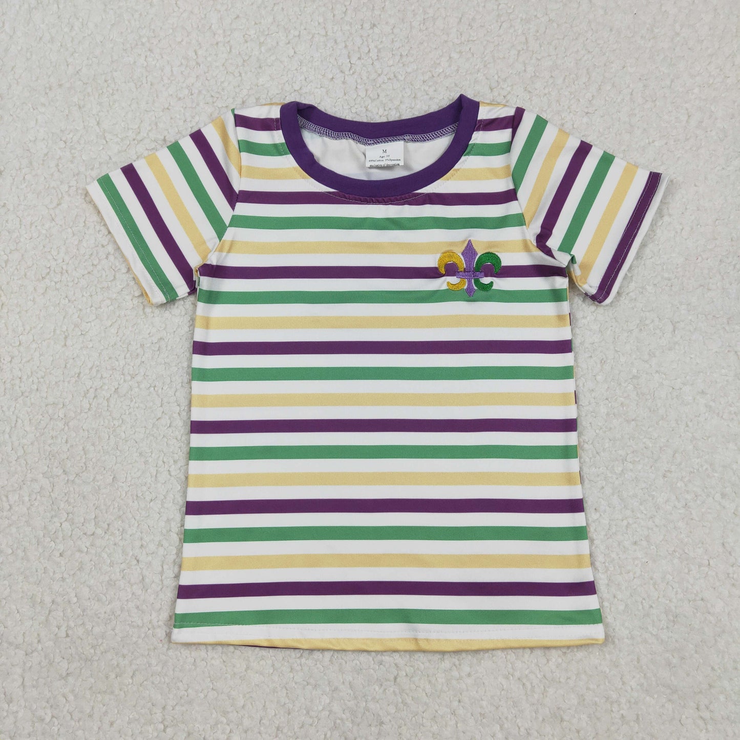 Baby Boys Short Sleeves Stripes Mardi Gras Embroidery Anchors Shirt Tops RTS