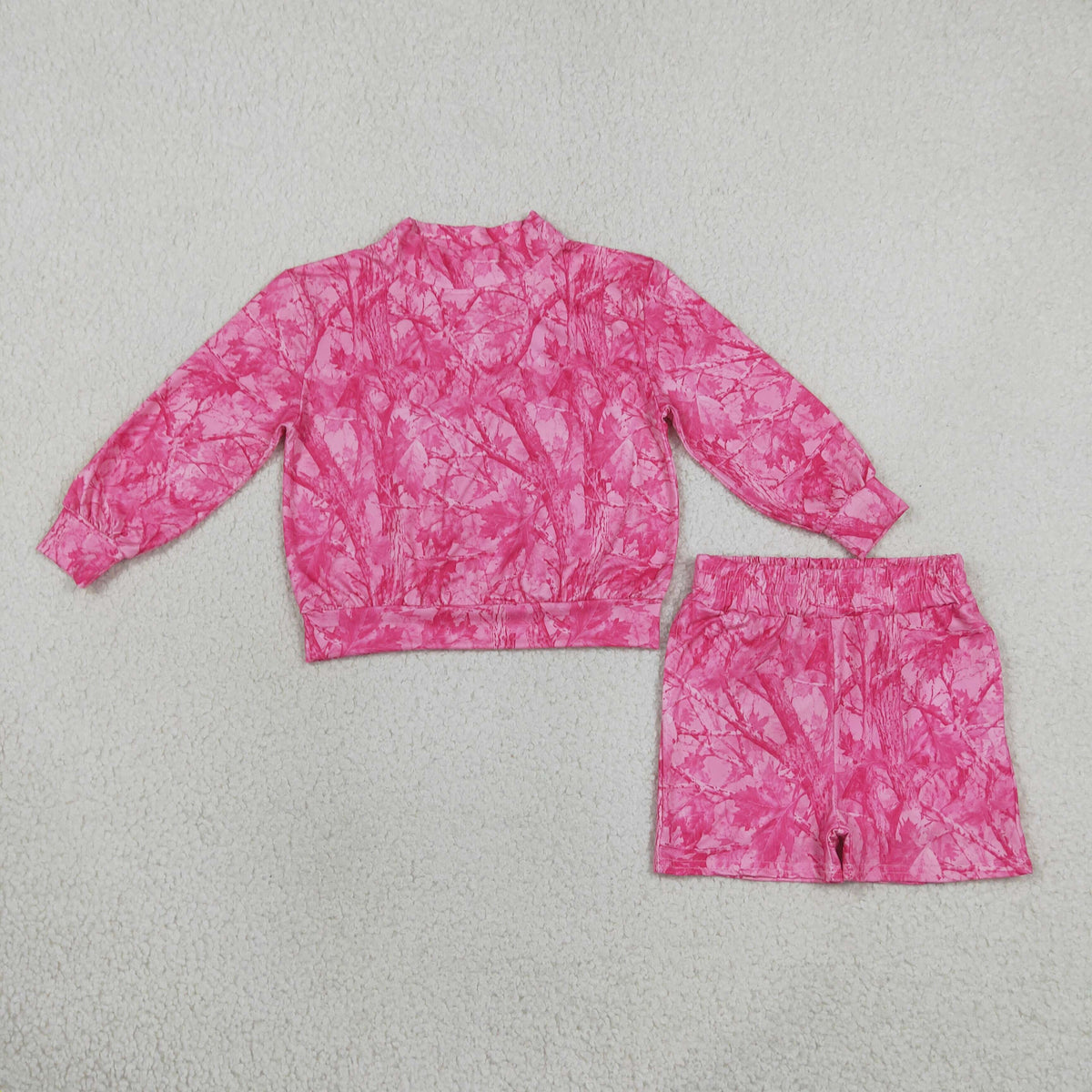 Baby Girls Kids Pink Long Sleeves Leaves Shirt Pockets Shorts Camo Set Clothes RTS