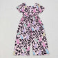 SR0481 Baby Girl Easter Short Sleeves Rabbit Leopard Jumpsuit