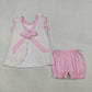 Baby Girls KIds Embroidery Rabbits Bows Stripes Tops Pink Shorts Easter Set RTS