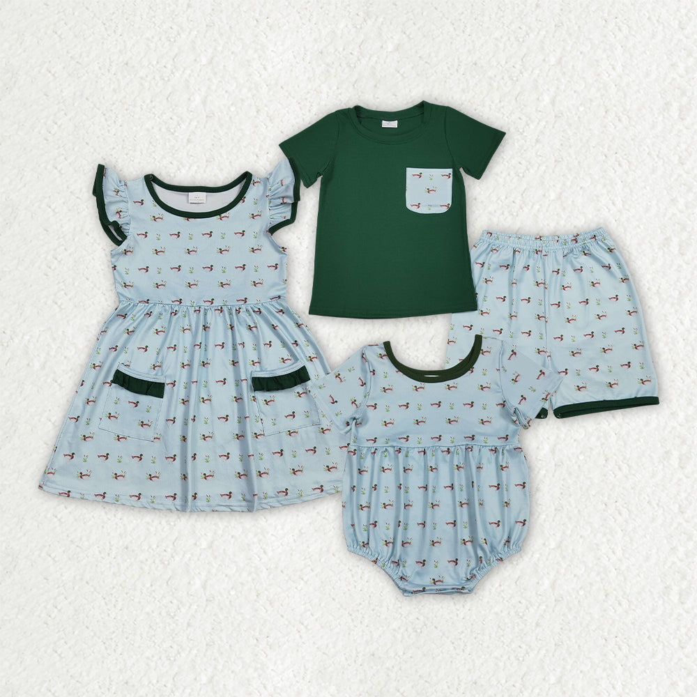 Sibling Baby Boys Girls Kids Short Sleeves Ducks Romper Dress Set Hunting Clothes RTS