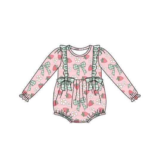 Baby Girl Infant Long Sleeves Strawberry Bubble Romper Moq 5