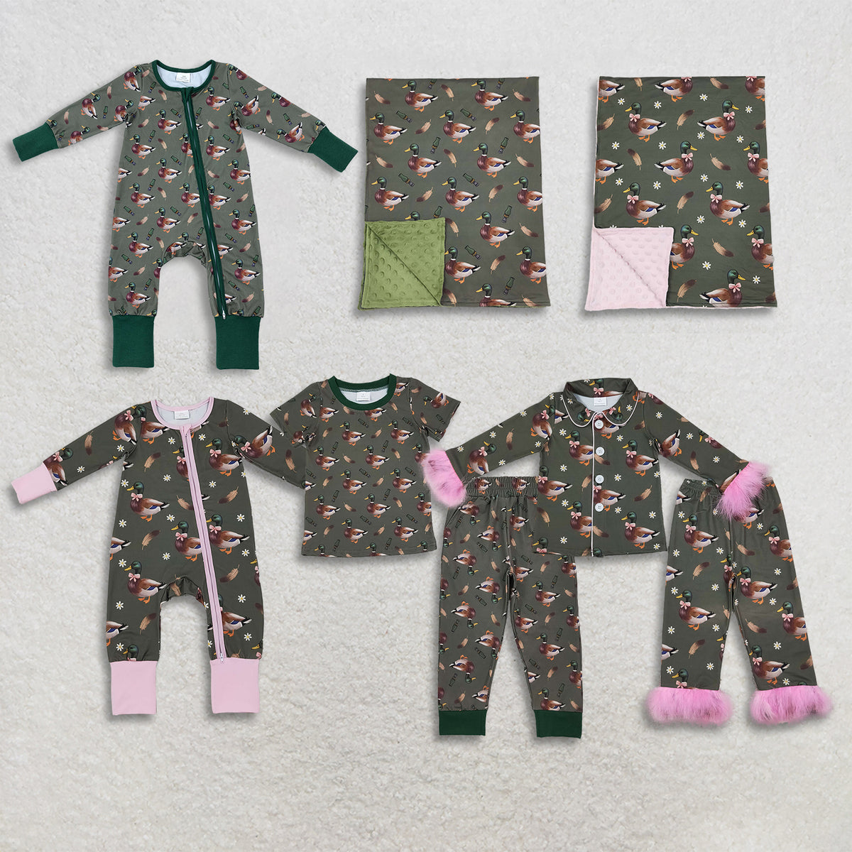 Sibling Baby Boys Girls Kids Ducks Shirts Pants Hunting Rompers Pajamas Sets Blankets RTS