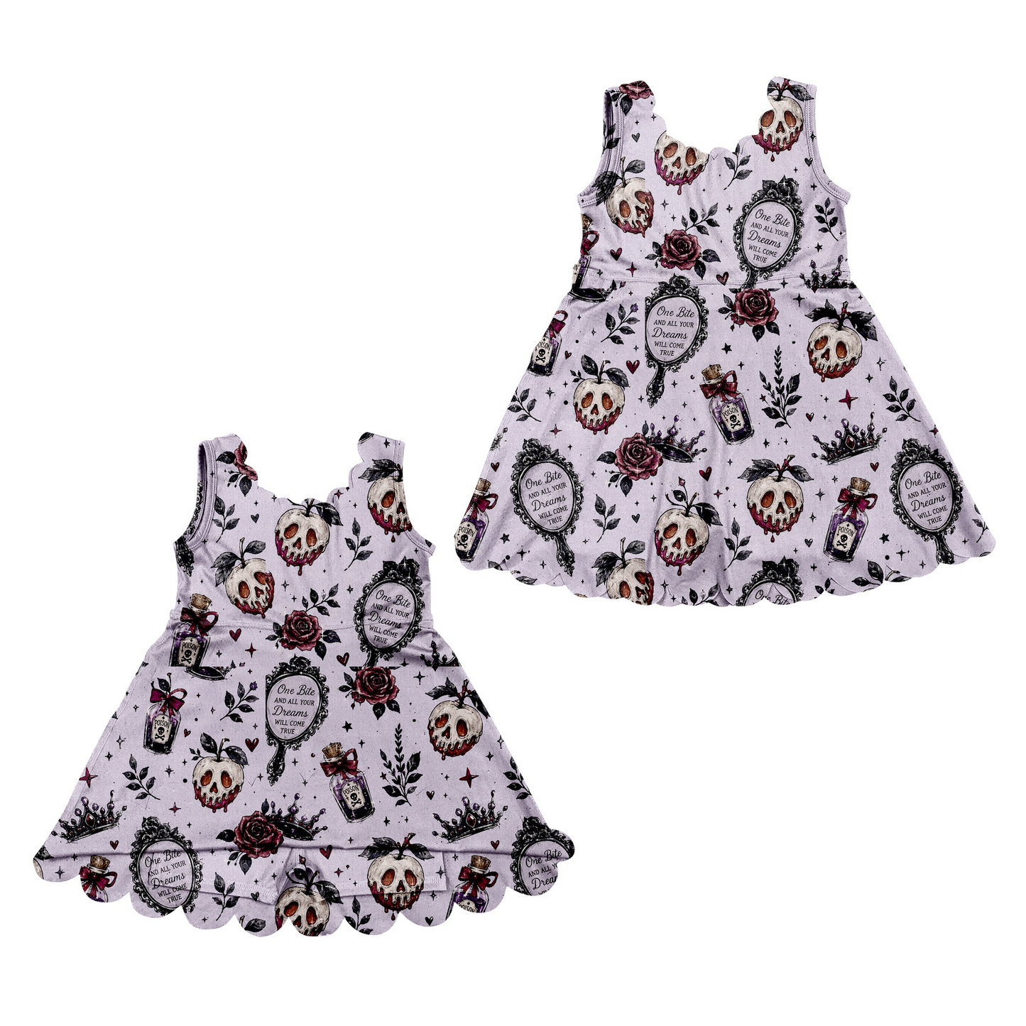 ( Moq 5 ) Preorder Toddler Girls Sleeveless Skull Apple Flower Scalloped Yoga Active Halloween Shorts Dress