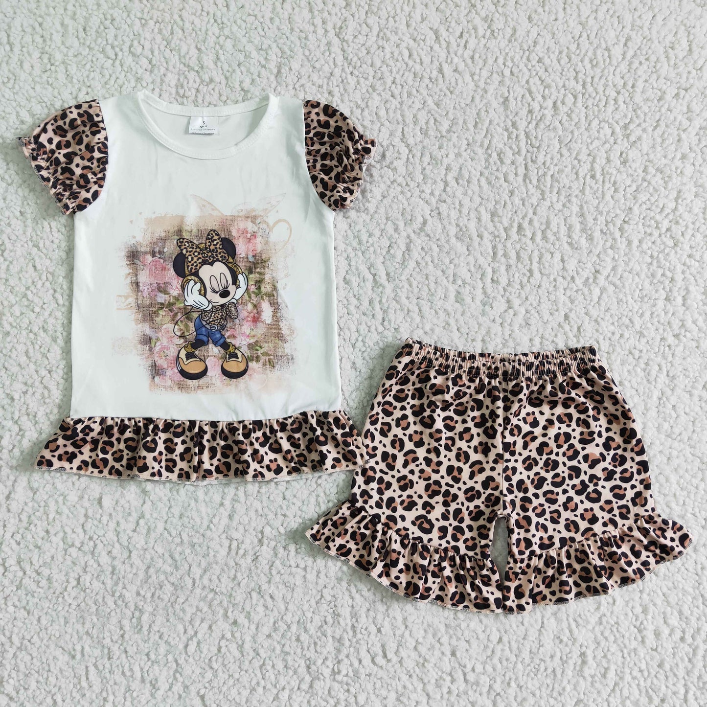 Promotion Baby Girl Summer Cartoon Leopard Shorts Outfit