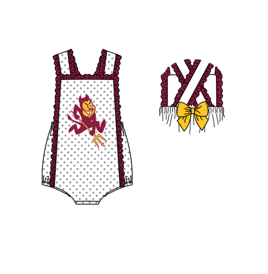 ( Moq 5 ) Baby Girls Kids Sleeveless Dots Red Bows Team Romper