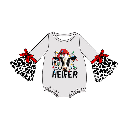 Baby Girl Long Sleeves Christmas Cow Lights Bubble Romper