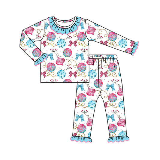 Baby Girl Long Sleeves Christmas Lights Bows Shirt Pants Set Pajamas