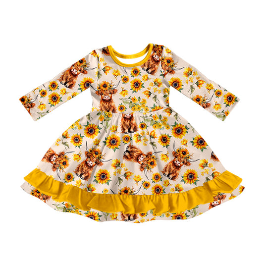 Baby Girl Long Sleeves Sunflower Cow Western Dress