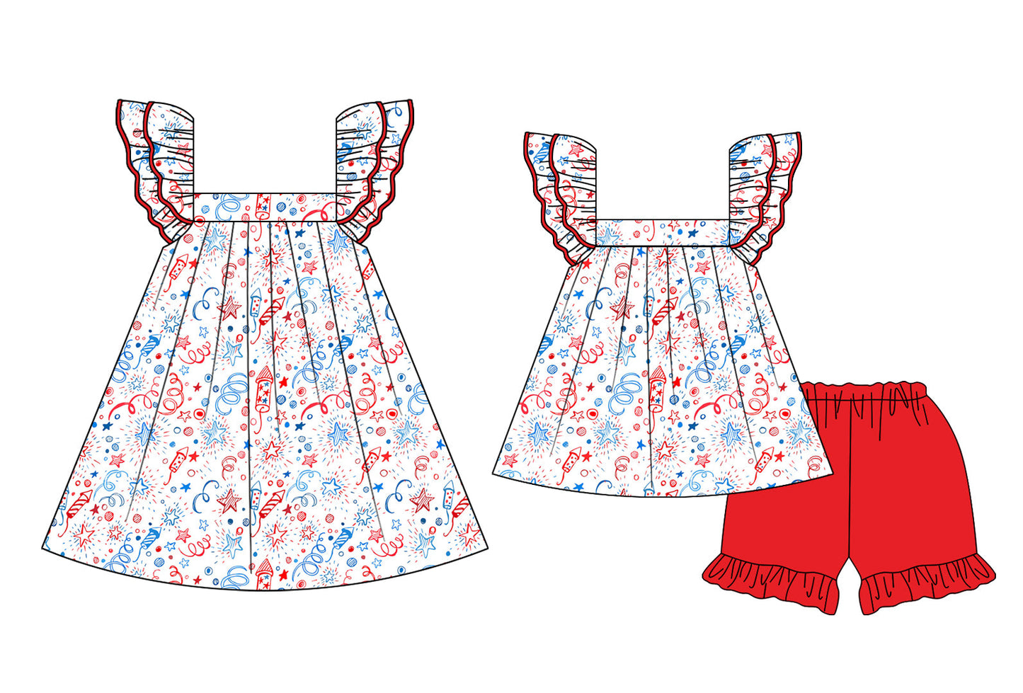 Baby Girl Short Sleeves July 4th Sibling Dress Set ( Moq 5 Each Style ) 2.114