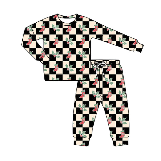 Baby Boy Long Sleeves Socks Checkered Shirt Pants Christmas Set