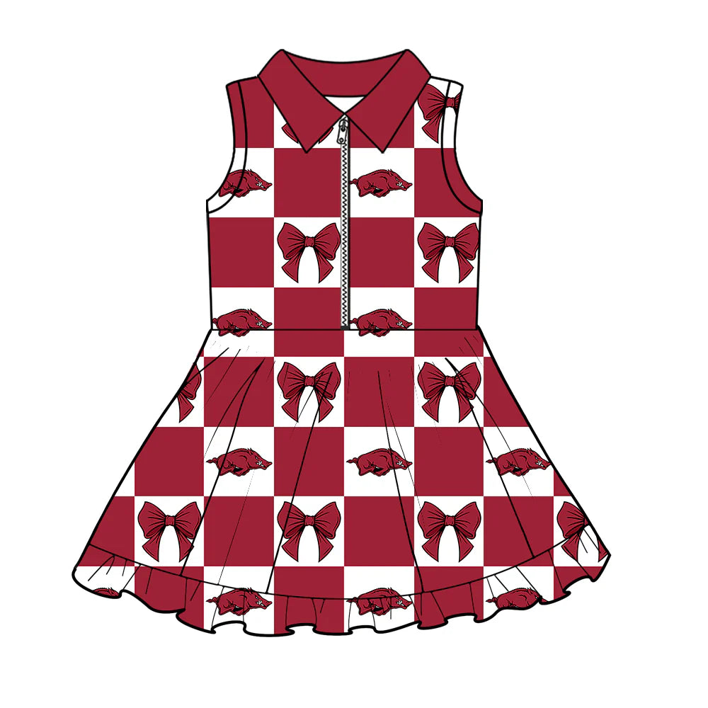 ( Moq 5 Each Style ) Baby Girls Kids Toddler Pigs Bows Plaid Team Zipper Shorts Knee Length Dress