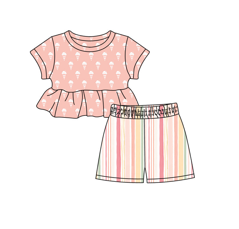 Baby Girl Short Sleeves Popsicles Tops Stripes Set ( Moq 5 ) 1.23