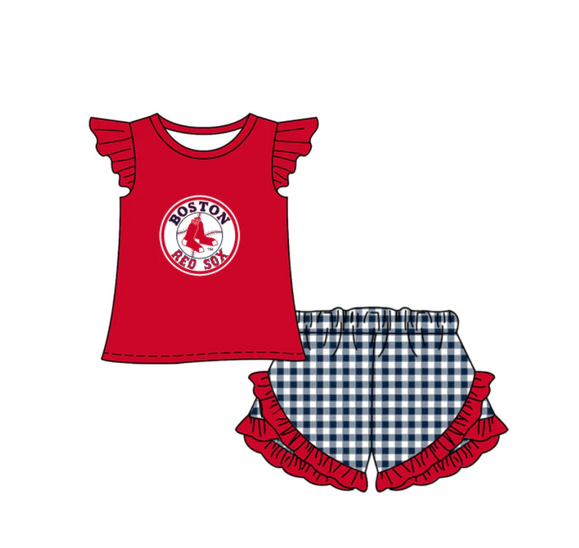 ( Moq 5 ) Sibling Baby Girls Kids Short Sleeves Red Shirt Plaid Shorts Team Set Clothes