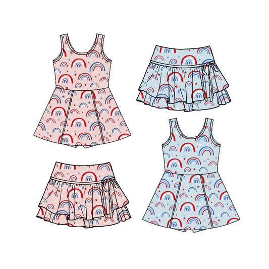 ( Moq 5 Each Style ) Sibling Baby Girls Toddler Rainbow Stars 4th of July Ruffle Shorts Dresses