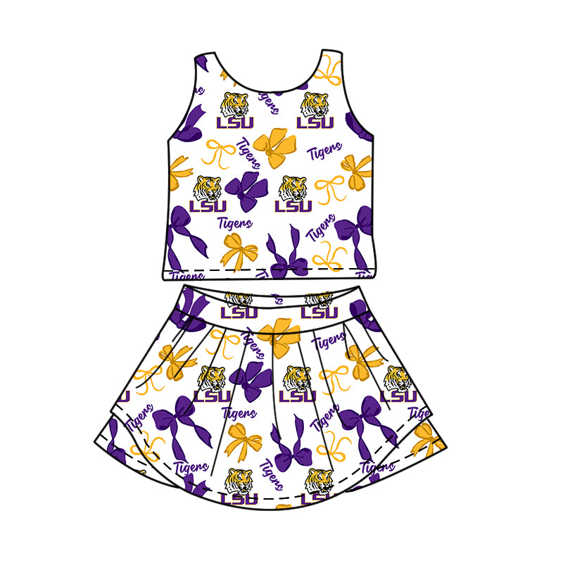 ( Moq 5 Each Style ) Baby Girls Kids Tigers Bows Sibling Team Shorts Dresses Set