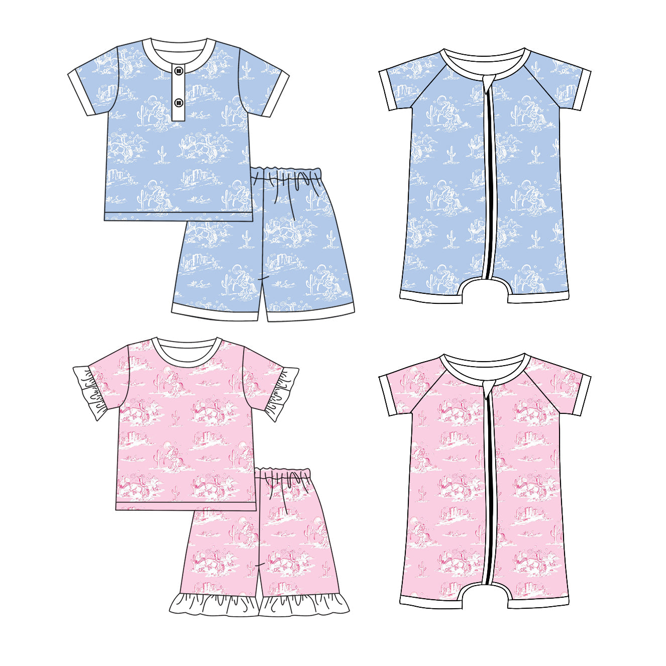Baby Boy Girl Western Rodeo Cactus Sibling Pajamas Set ( Moq 5 Each Style ) 2.17