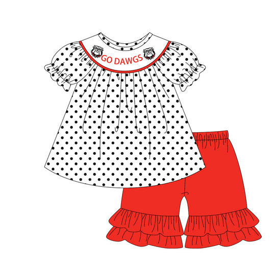 Baby Girl Short Sleeves Team Dogs Tunic Red Shorts Clothes Set Moq 5