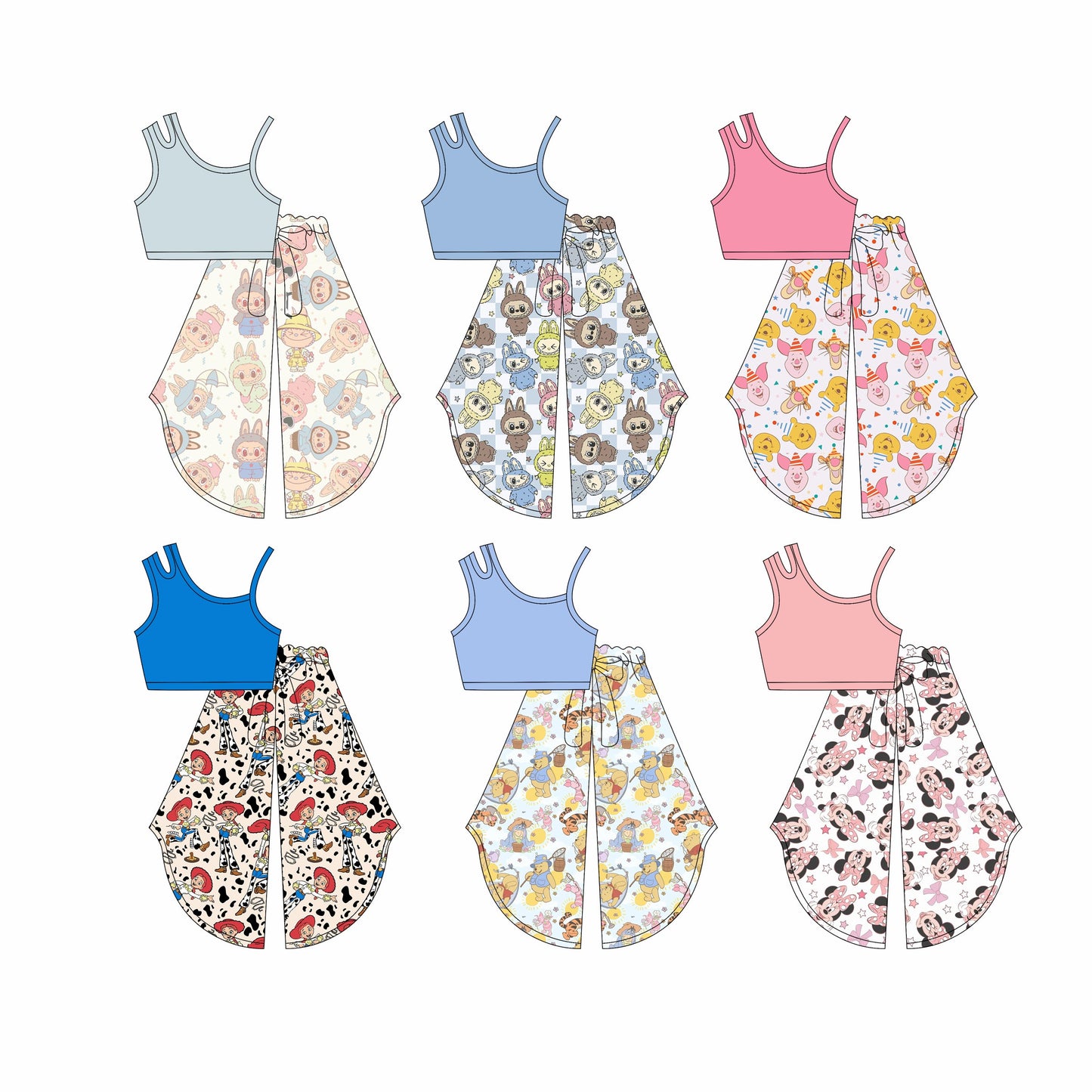 Baby Girl Sleeveless Cotton Tops Cartoon Pants Sibling Set ( Moq 5 Each Style ) 4.2