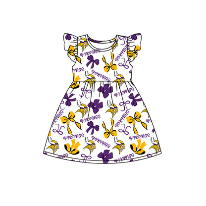 ( Moq 5 each style ) Baby Girl Toddler Team Yellow Purple Bows Sibling Green Dress Set 7.9