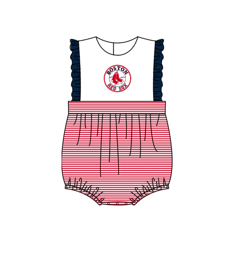( Moq 5 ) Sibling Baby Girls Infant Sleeveless Red Stripes Team Bubble Romper