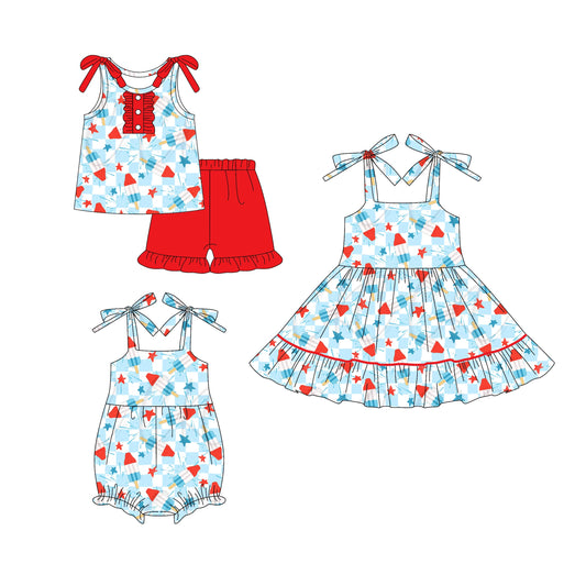 ( Moq 5 Each Style ) Baby Girl Sleeveless Stars Checked Sibling Romper Dress Set 4.19