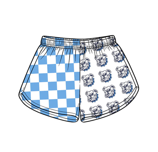 ( Moq 5 ) Baby Girls Kids Blue Checked Dogs Team Shorts Summer Clothes
