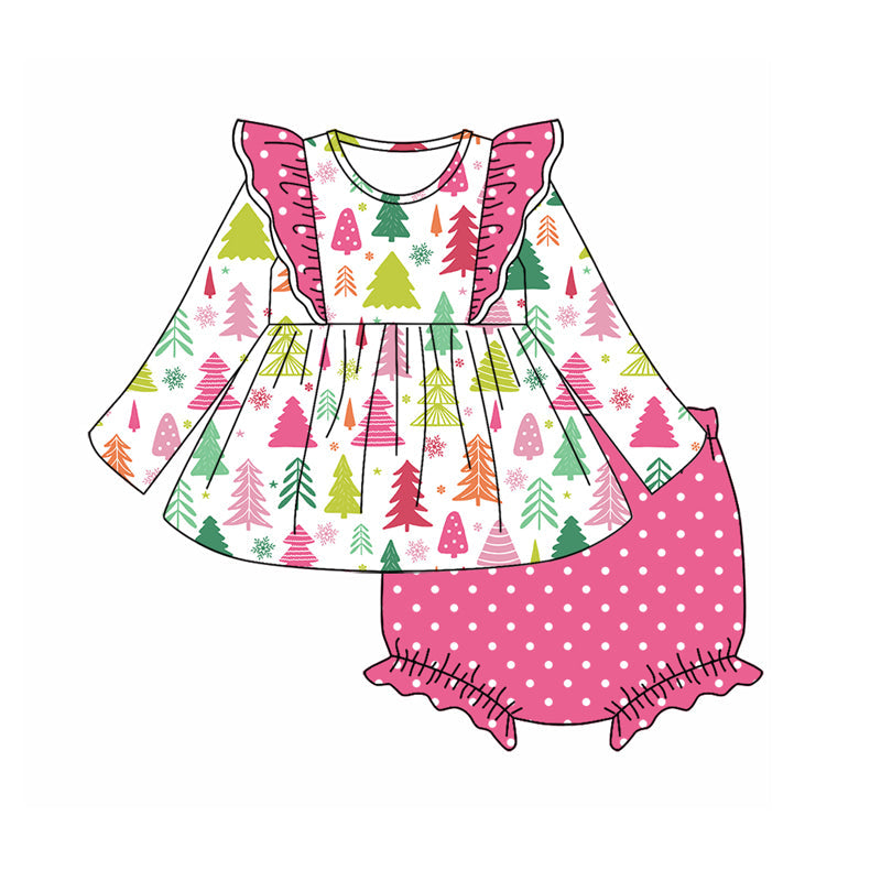 Baby Girl Colorful Tree Tops Dots Pink Bummie Set