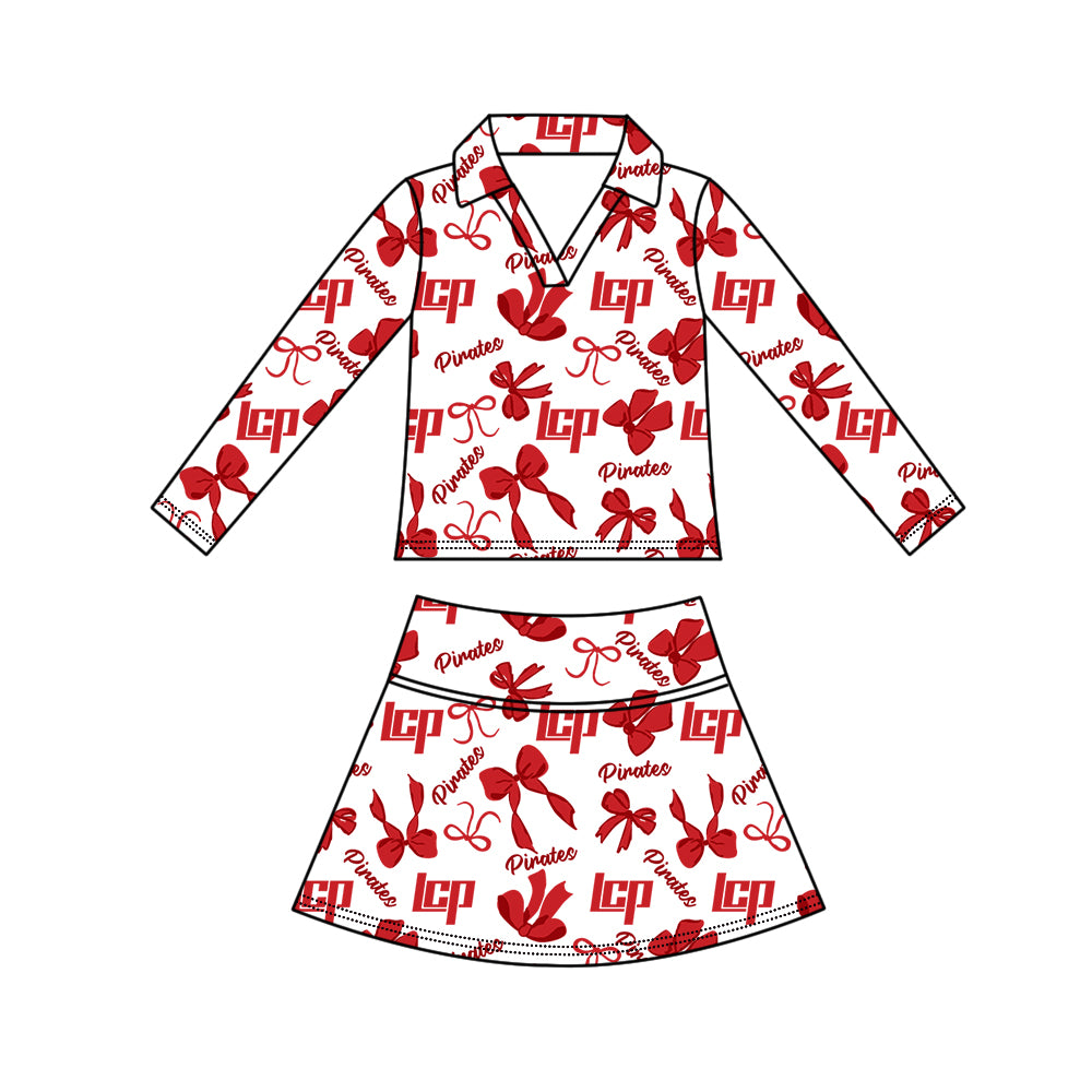 ( Moq 5 Each Style ) Sibling Baby Girls Kids Red Bows Team Shirt Sets Clothes