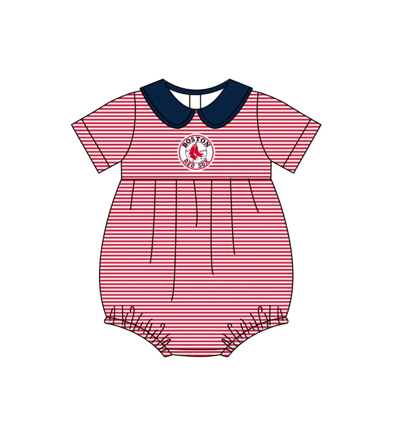 ( Moq 5 ) Sibling Baby Girls Infant Short Sleeves Red Stripes Team Bubble Romper