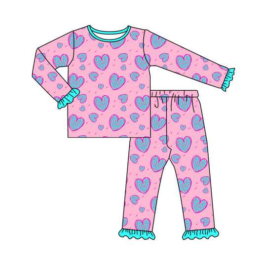 Baby Girl Toddler Valentine Leopard Hearts Shirt  Pants Pajamas Set