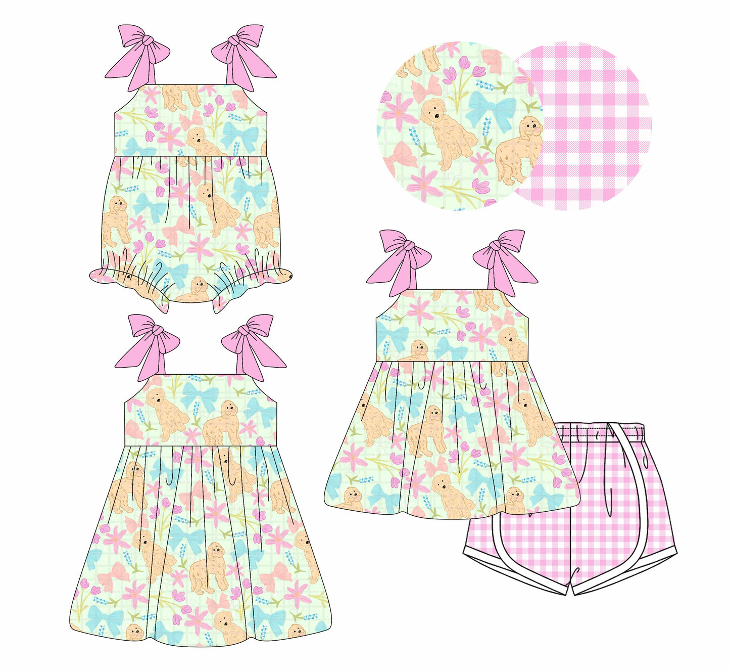 Baby Girl Straps Dogs Bows Sibling Romper Dress Set ( Moq 5 Each Style ) 4.3