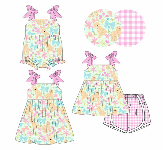 Baby Girl Straps Dogs Bows Sibling Romper Dress Set ( Moq 5 Each Style ) 4.3