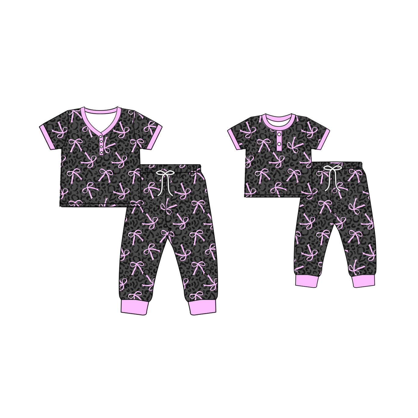 Baby Kids Toddler Toddler Adult Short Sleeves Bows Pants Sibling Family Pajamas Set ( Moq 5 Each Style ) 12.2