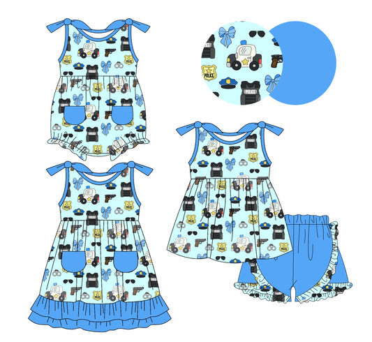 Baby Girl Straps Bows Blue Sibling Romper Dress Set ( Moq 5 Each Style ) 1.10