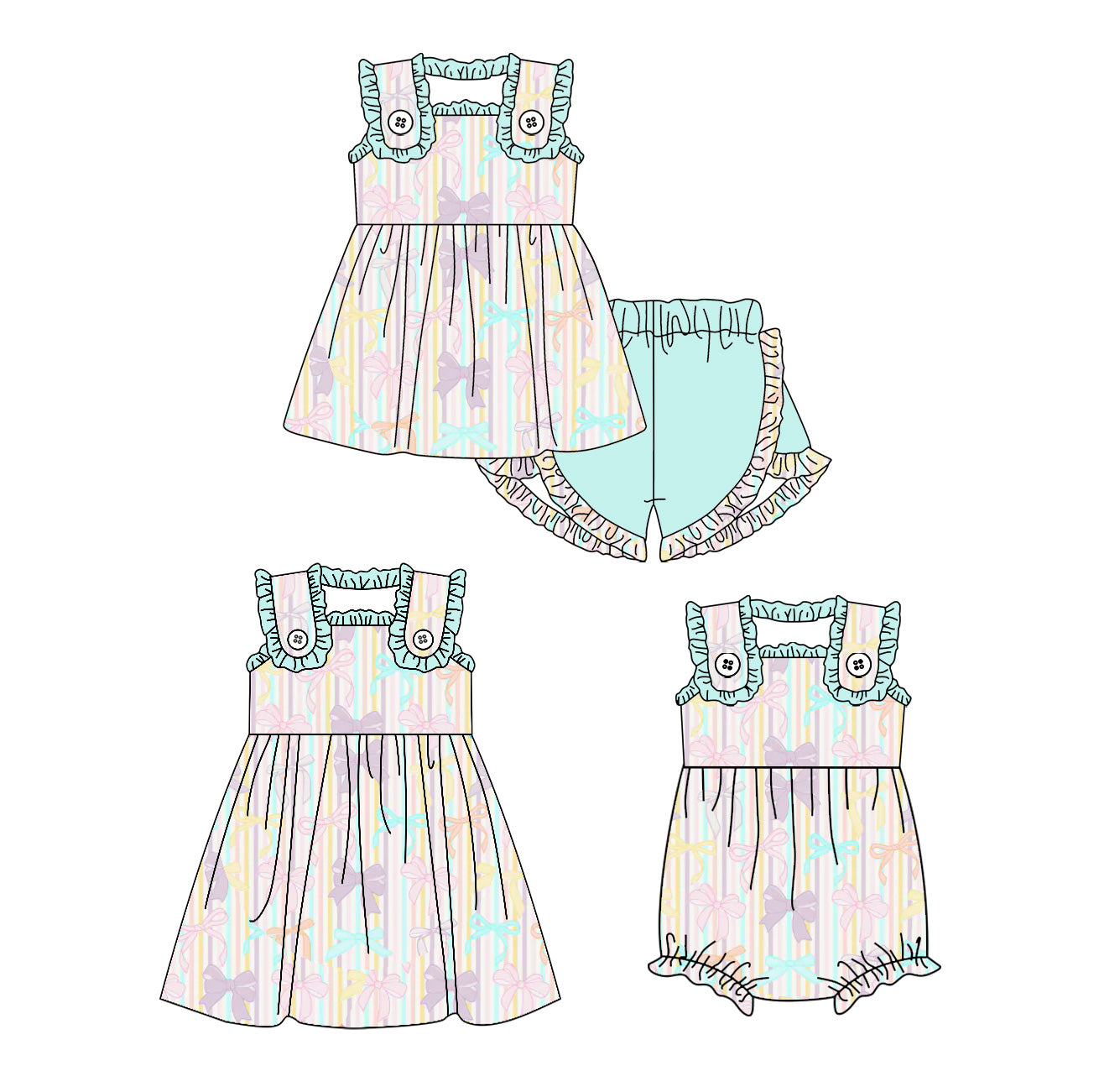( Moq 5 Each Style ) Sibling Baby Girls Kids Bows Stripes Romper Dress Set Summer Clothes