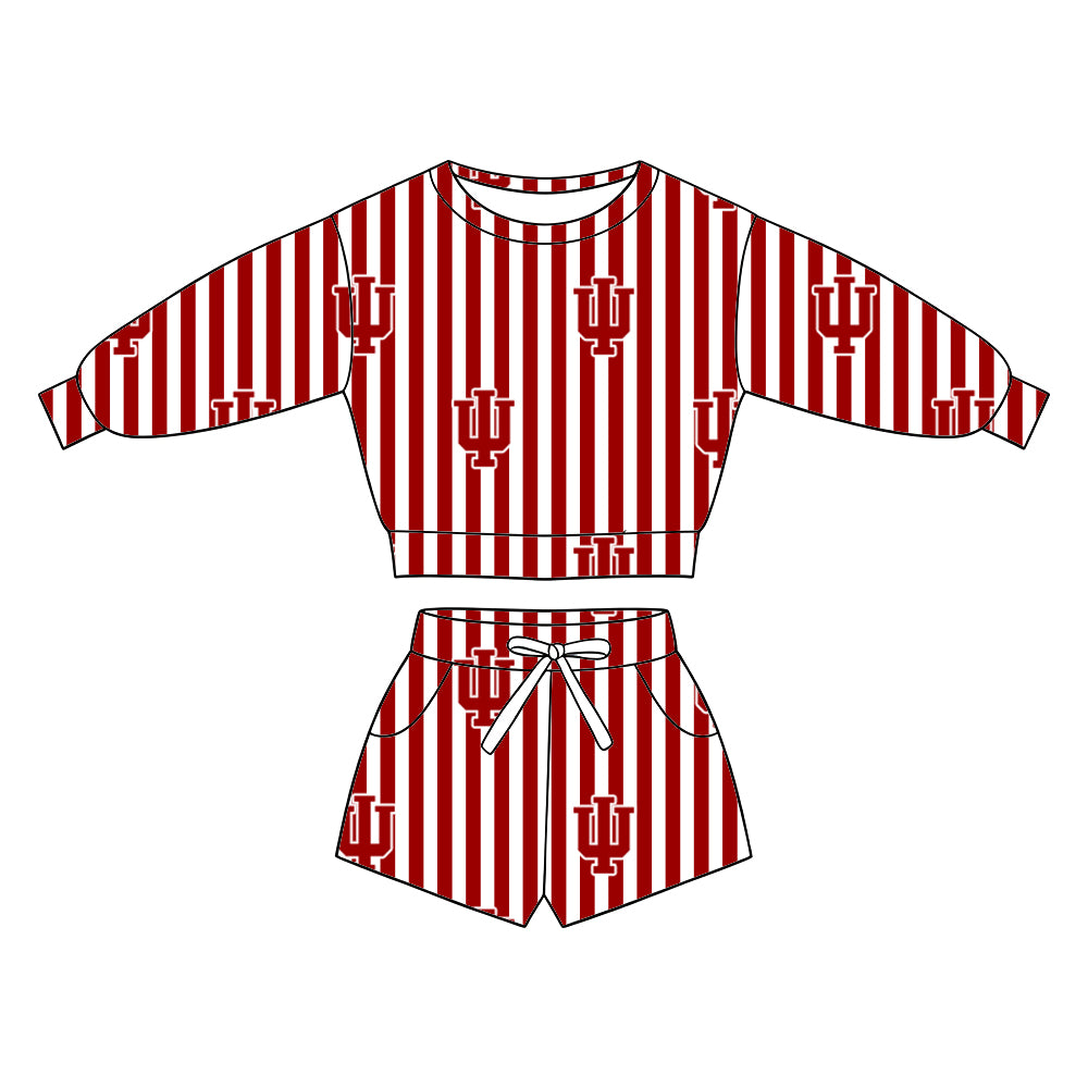 ( Moq 5 ) Baby Girls Kids Long Sleeves Shirt Pockets Shorts Team Set Clothes