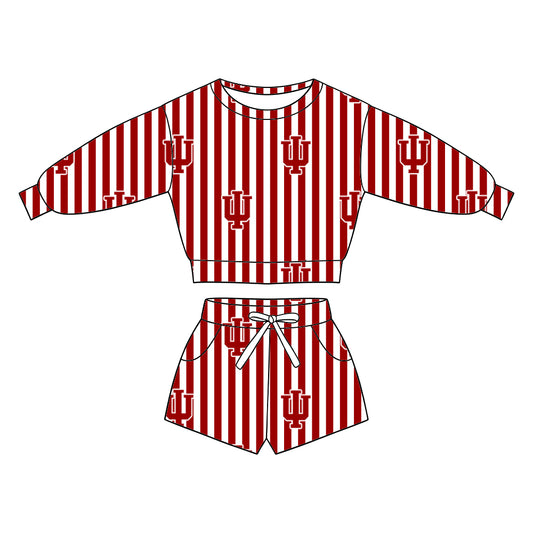 ( Moq 5 ) Baby Girls Kids Long Sleeves Shirt Pockets Shorts Team Set Clothes