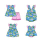 Baby Girl Short Sleeves Tree Stripes Sibling Romper Dress Clothes Set ( Moq 5 Each Design )