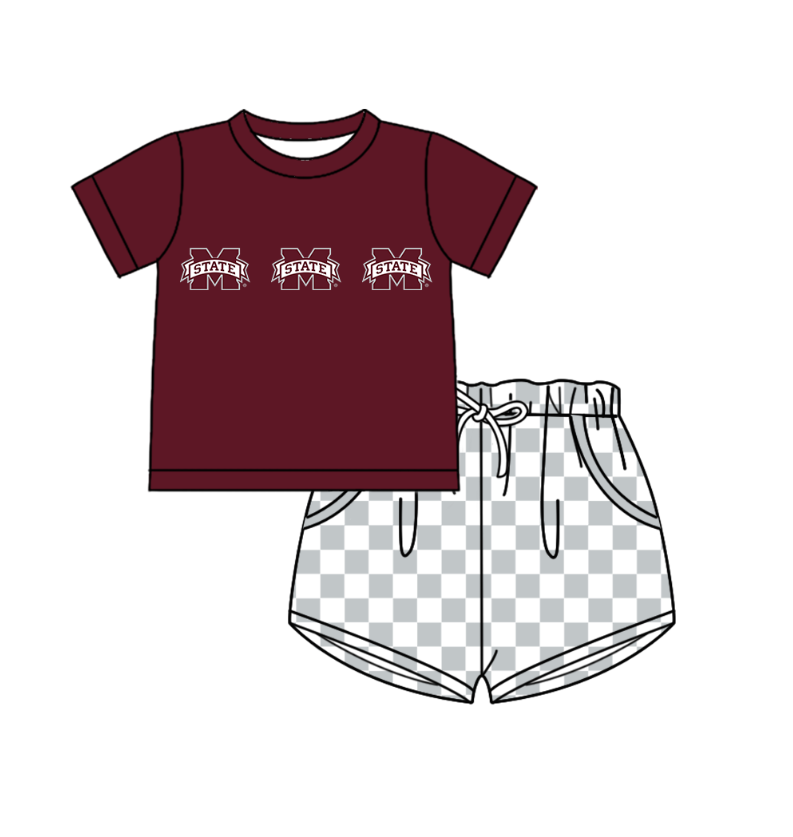 ( Moq 5 Each Style ) Baby Boys Girls Toddler Plaid Sibling Shorts Sets Team Dark Red Clothing