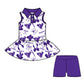 ( Moq 5 each style ) Baby Boy Girl Team Cheer Sibling Shirt Purple Bows Dress Set 8.11