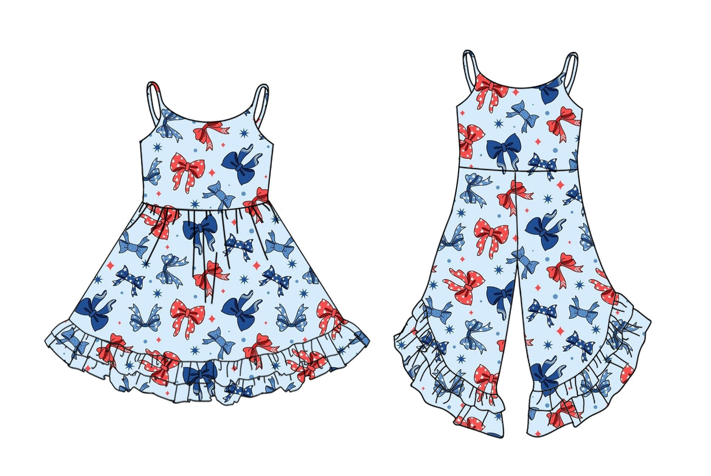 Baby Girl Straps July 4th Bows Blue Sibling Jumpsuit Dress ( Moq 5 Each Style ) 2.27