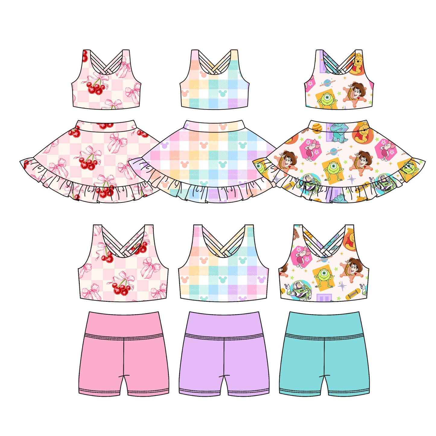 Baby Girl Sleeveless Cartoon Checked Sibling Dress Set ( Moq 5 Each Style ) 3.18